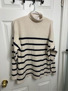 Striped Cream & Black Turtleneck Sweater